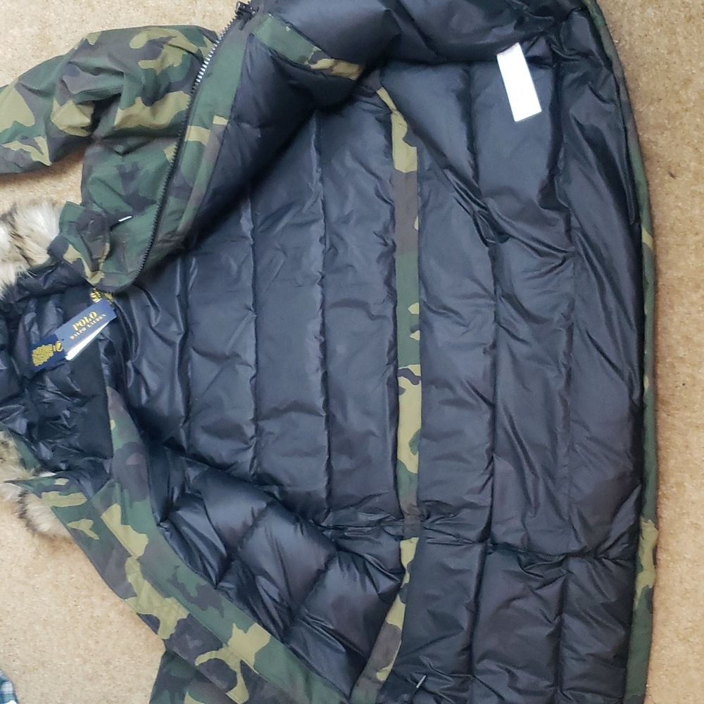 NWT Polo Ralph Lauren Green Camo Down Parka Coat Size L - Picture 12 of 13